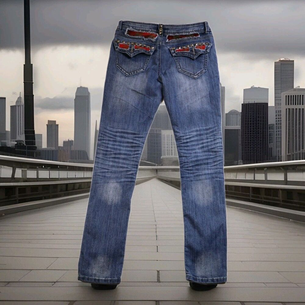 Vintage imperial star jeans size 7 Retro Streetwear 90s Y2K Skate Grunge patches